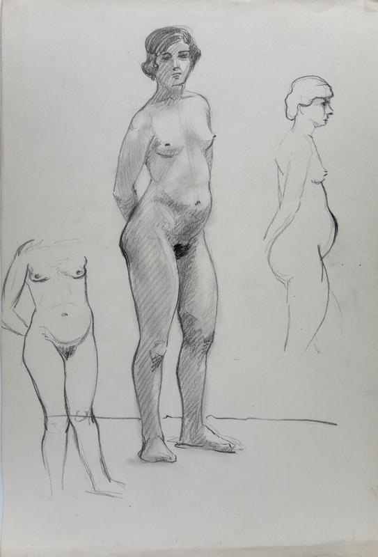 Study XIFemale Nude Standing (with Two Sketches)