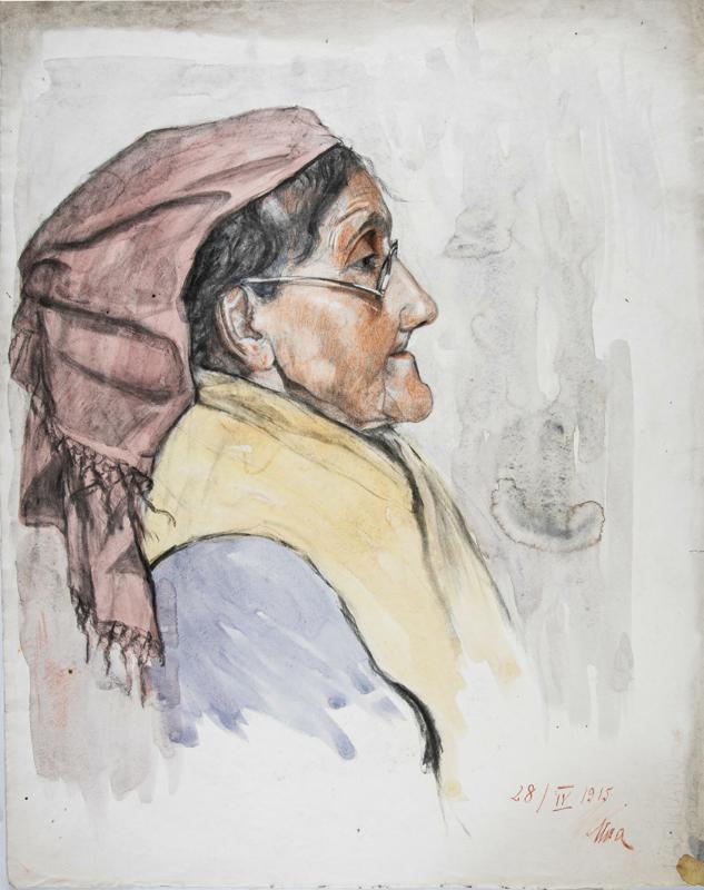 Profile of an Old Woman with Purple Headscarf