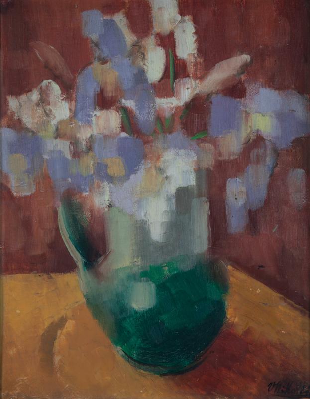 Irises in a Green Vase