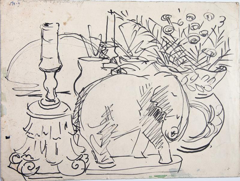 Still Life with Elephant Figurine