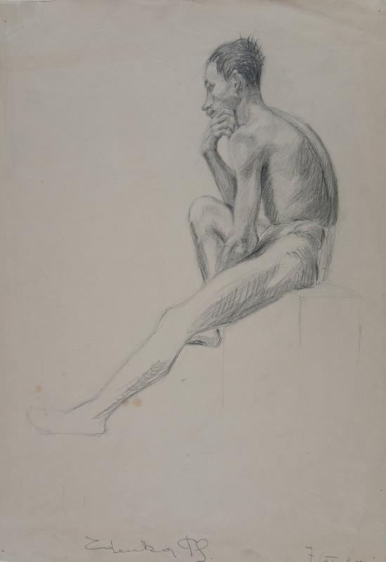 Sitting Male Nude with Hand on Knee