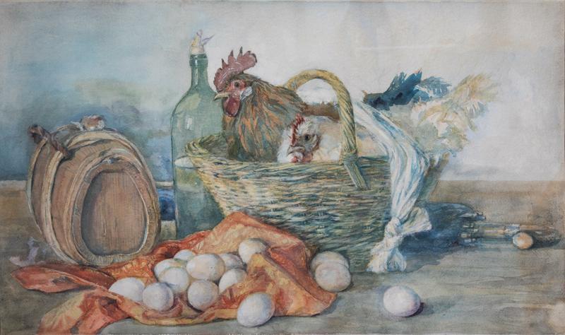 Yellow Rooster and White Hen