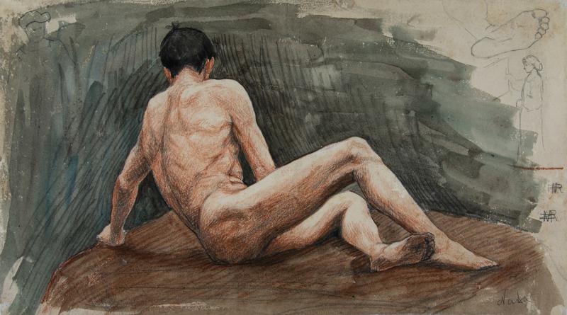 Male Nude Sitting from Behind