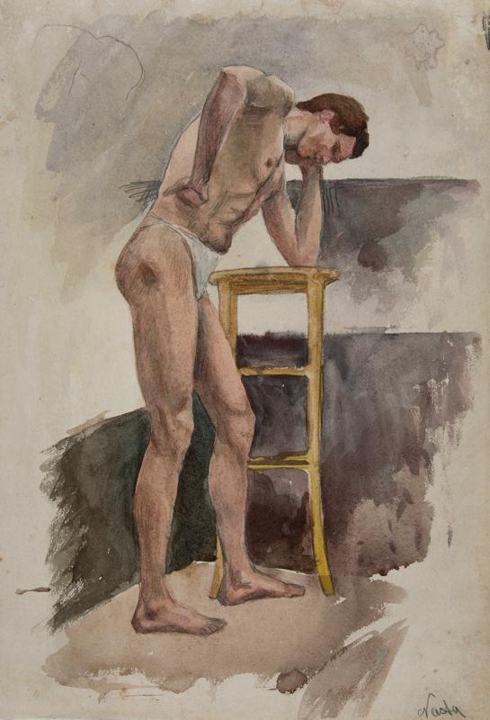 Male Nude Resting on Left Elbow