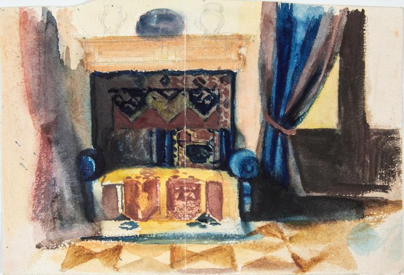 Interior with Blue Curtain